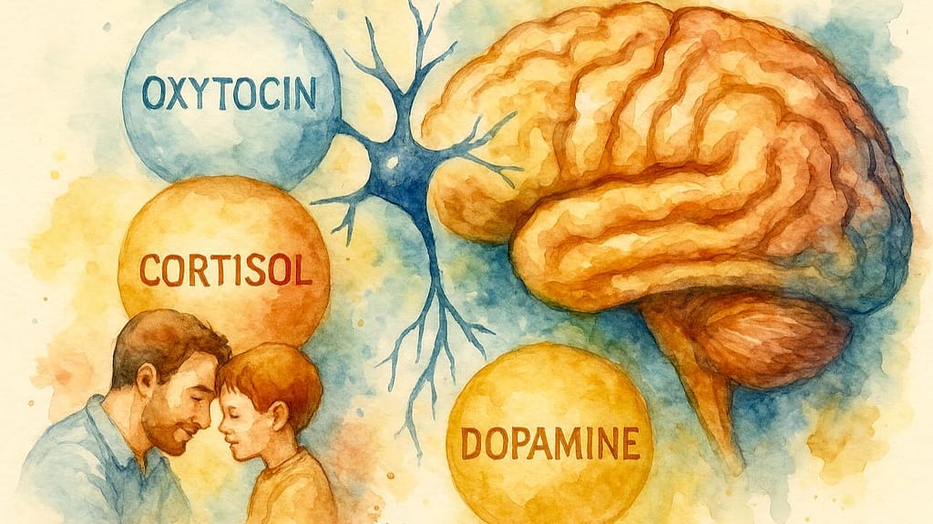 Im Gehirn werden Oxytocin, Cortisol, und Dopamin freigesetzt