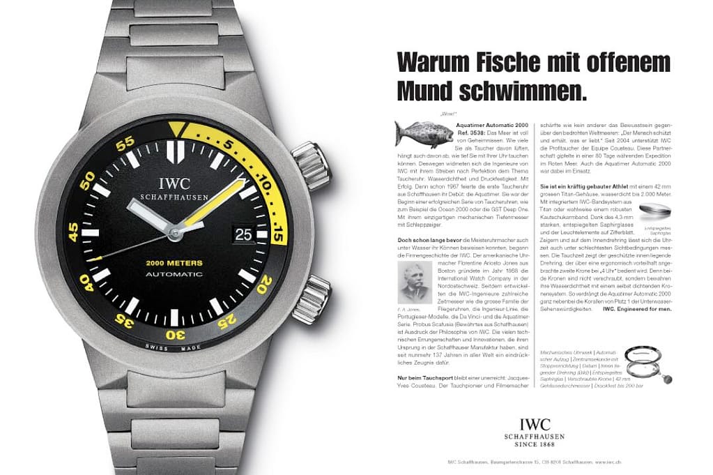 IWC Anzeige. Headline von Philipp Barth, freier Texter für Uhren.