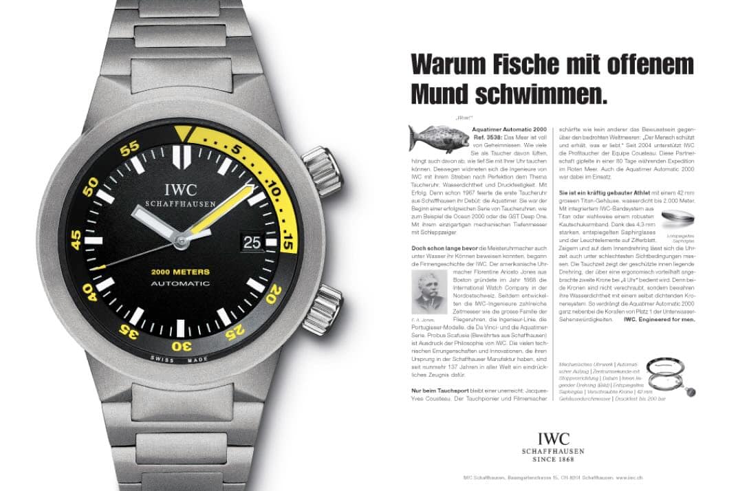 IWC Anzeige. Headline von Philipp Barth, freier Texter für Uhren.