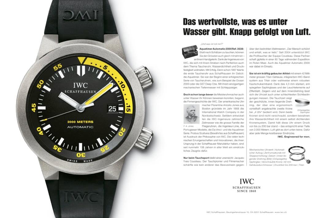 IWC Kampagne, Headline von Philipp Barth, freier Texter für Accessoires.