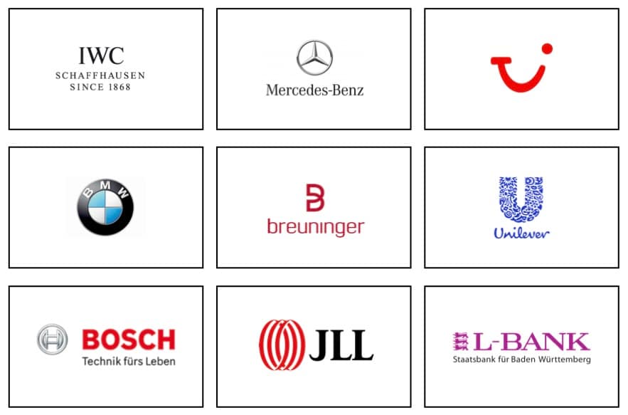 Logos und Referenzen von Philipp Barth, freier Texter: IWC, Mercedes-Benz, Tui, BMW, breuninger, Unilever, Bosch, JLL, L-Bank